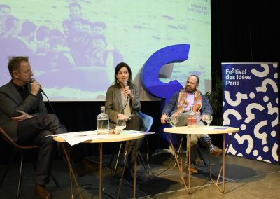 Loïc Mangin, Marie-Caroline Saglio-Yatzimirsky et Cris Beauchemin à la Bellevilloise - Migrations, le grand enjeu du futur ©Frédéric Poletti-3