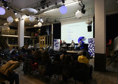 Loïc Mangin, Marie-Caroline Saglio-Yatzimirsky et Cris Beauchemin à la Bellevilloise - Migrations, le grand enjeu du futur ©Frédéric Poletti